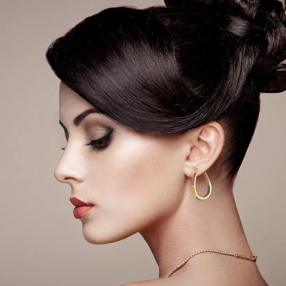 14K Yellow Gold Sterling Silver with Multicolored Cubic Zirconia Hoop Earrings - Picture 3 of 5